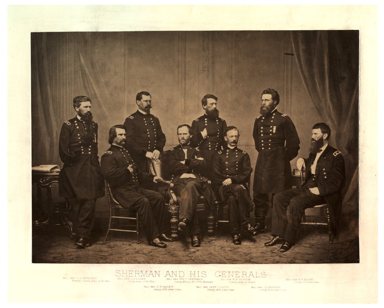 Sherman e seus generais [Blair acrescentou de outro negativo antes da impressão], 1865 (foto sépia) de George N. Barnard