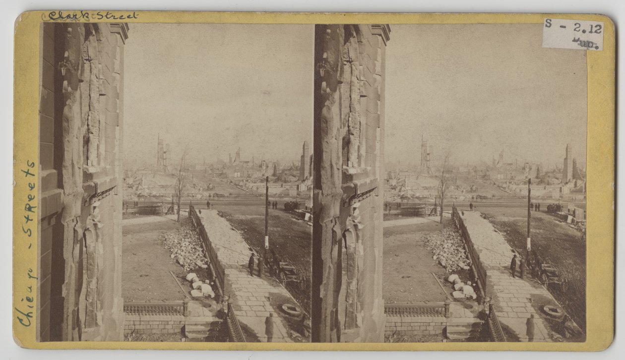 Estereografia da Clark Street após o incêndio de Chicago de 1871 de George N. Barnard