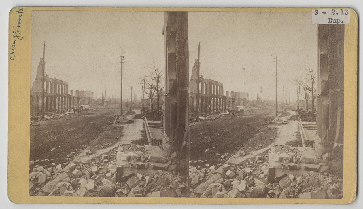 Estereografia da Clark Street após o incêndio de Chicago de 1871 de George N. Barnard