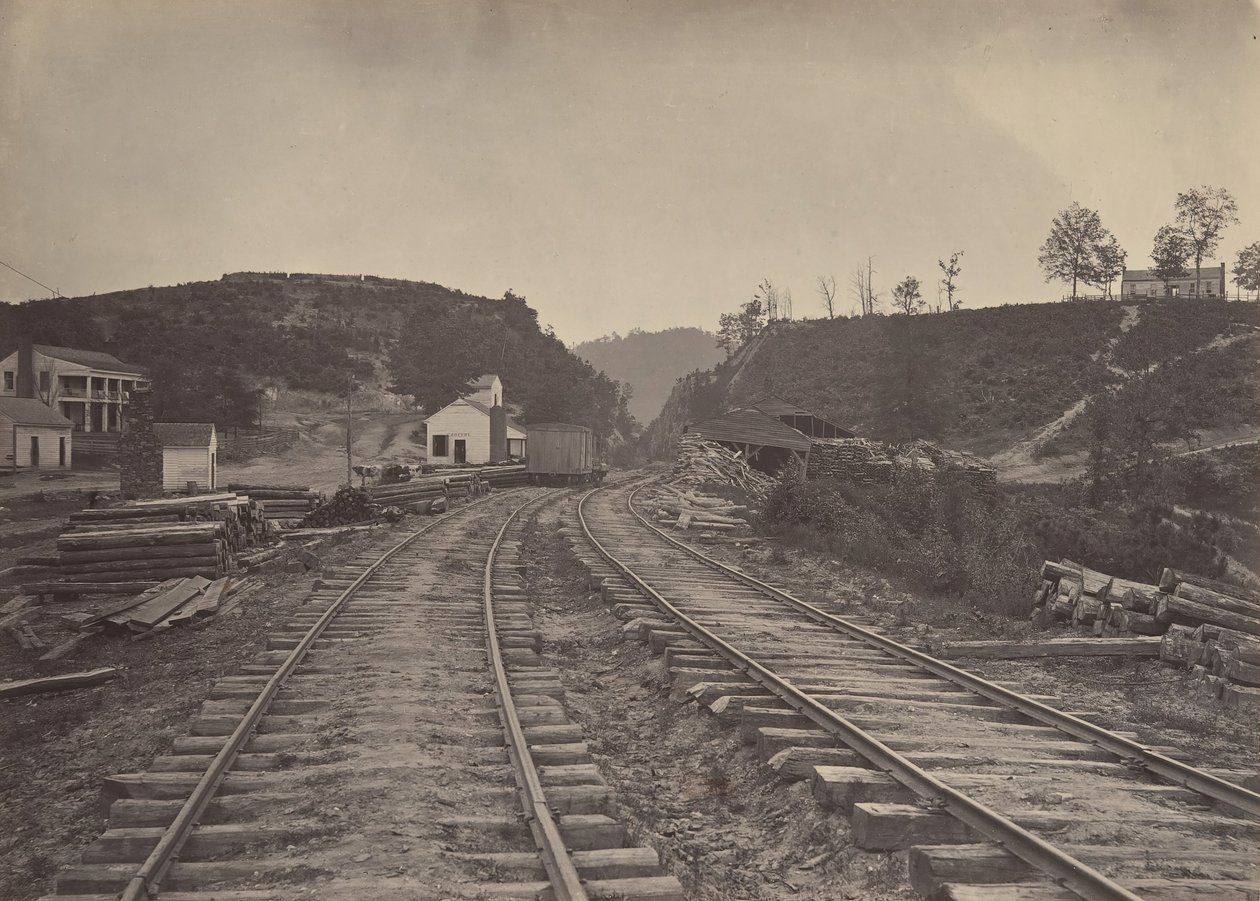 A passagem de Allatoona olhando para o norte, Geórgia, década de 1860. de George N. Barnard