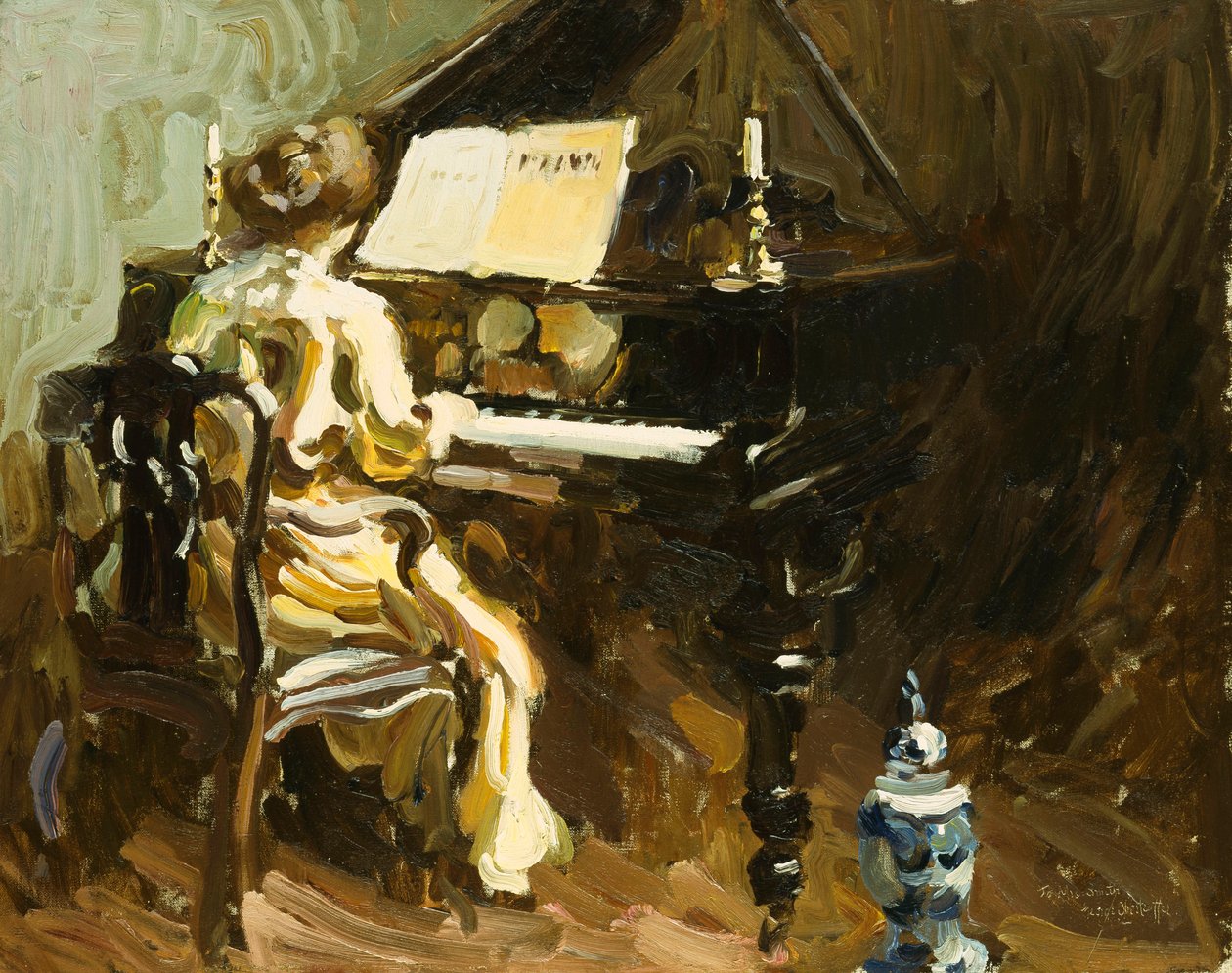 Mulher ao Piano (óleo sobre tela) de George Oberteuffer