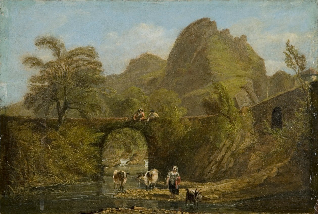 "Dynas Rock and bridge", 1820 de George Orleans De La Motte