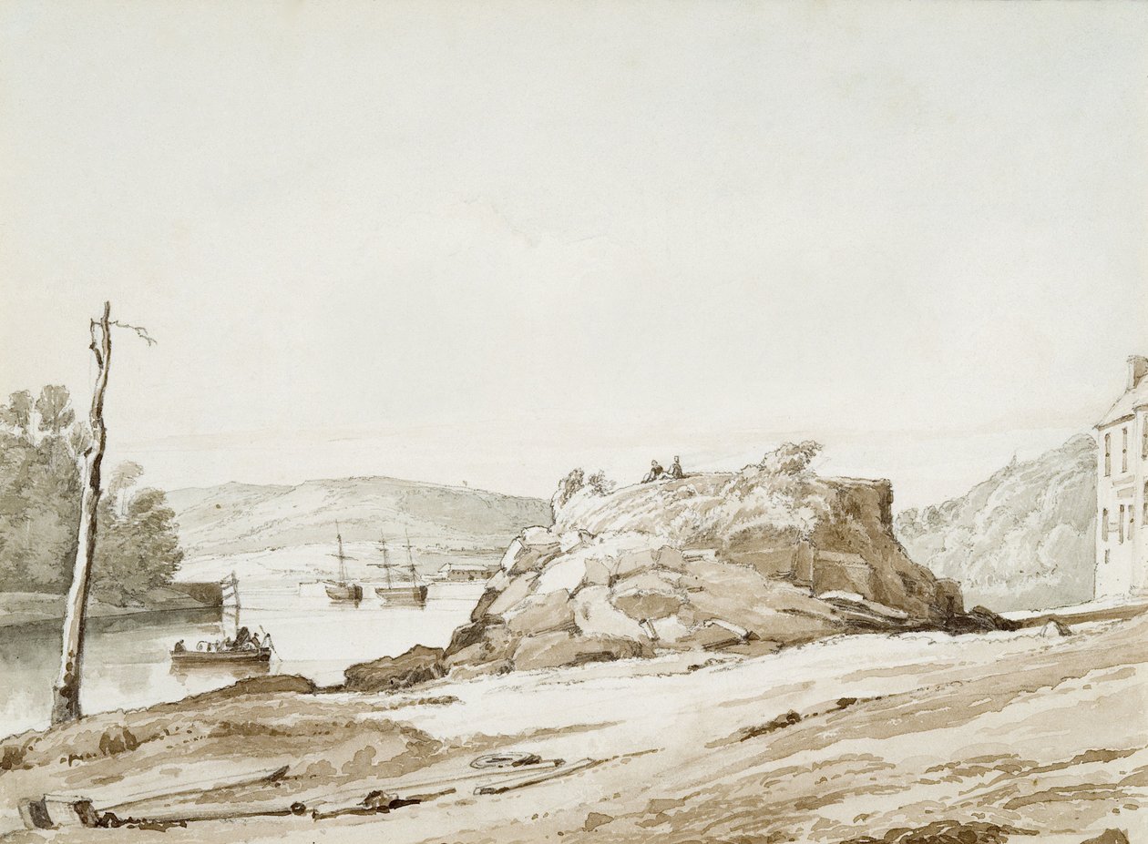 Balsa de Briton (lavagem a sépia e lápis sobre papel) de George Orleans Delamotte