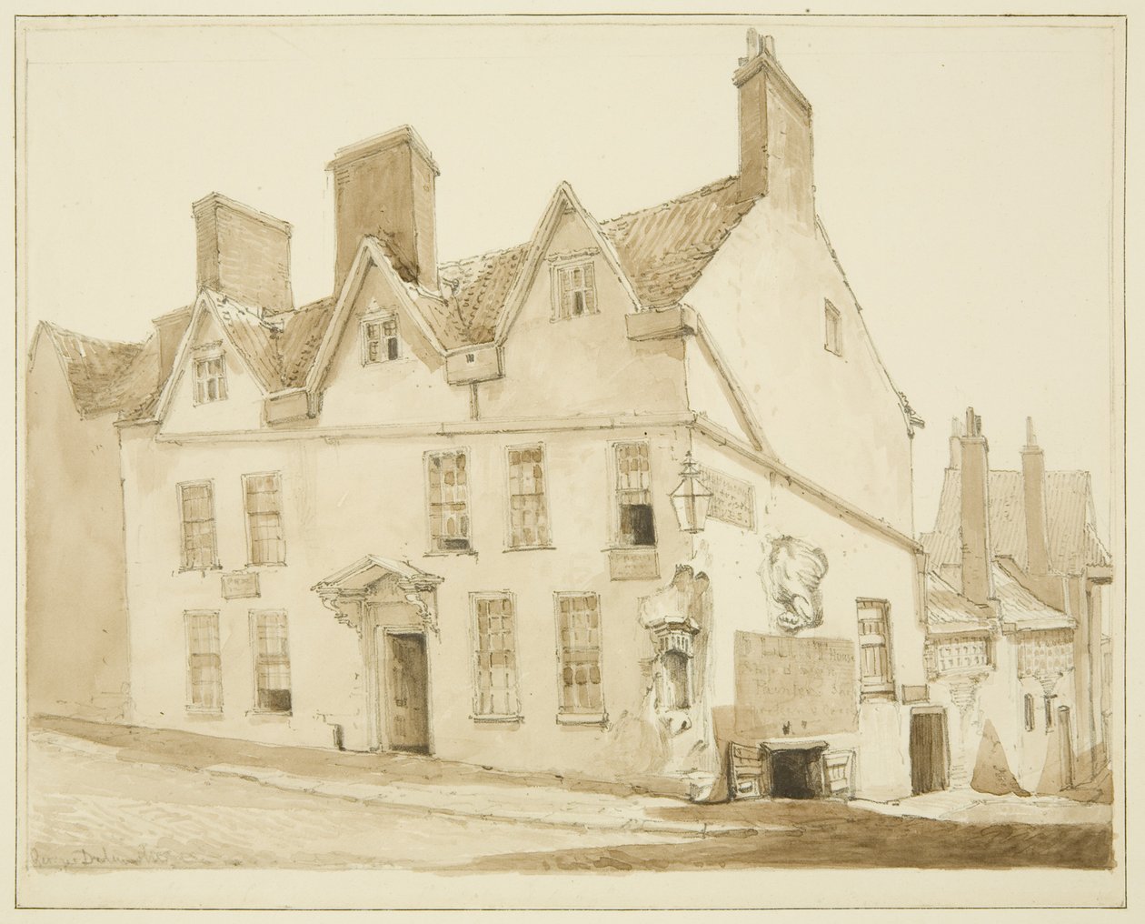 Esquina da Pipe Lane e Frogmore Street (lápis e aguarela sobre papel) de George Orleans Delamotte