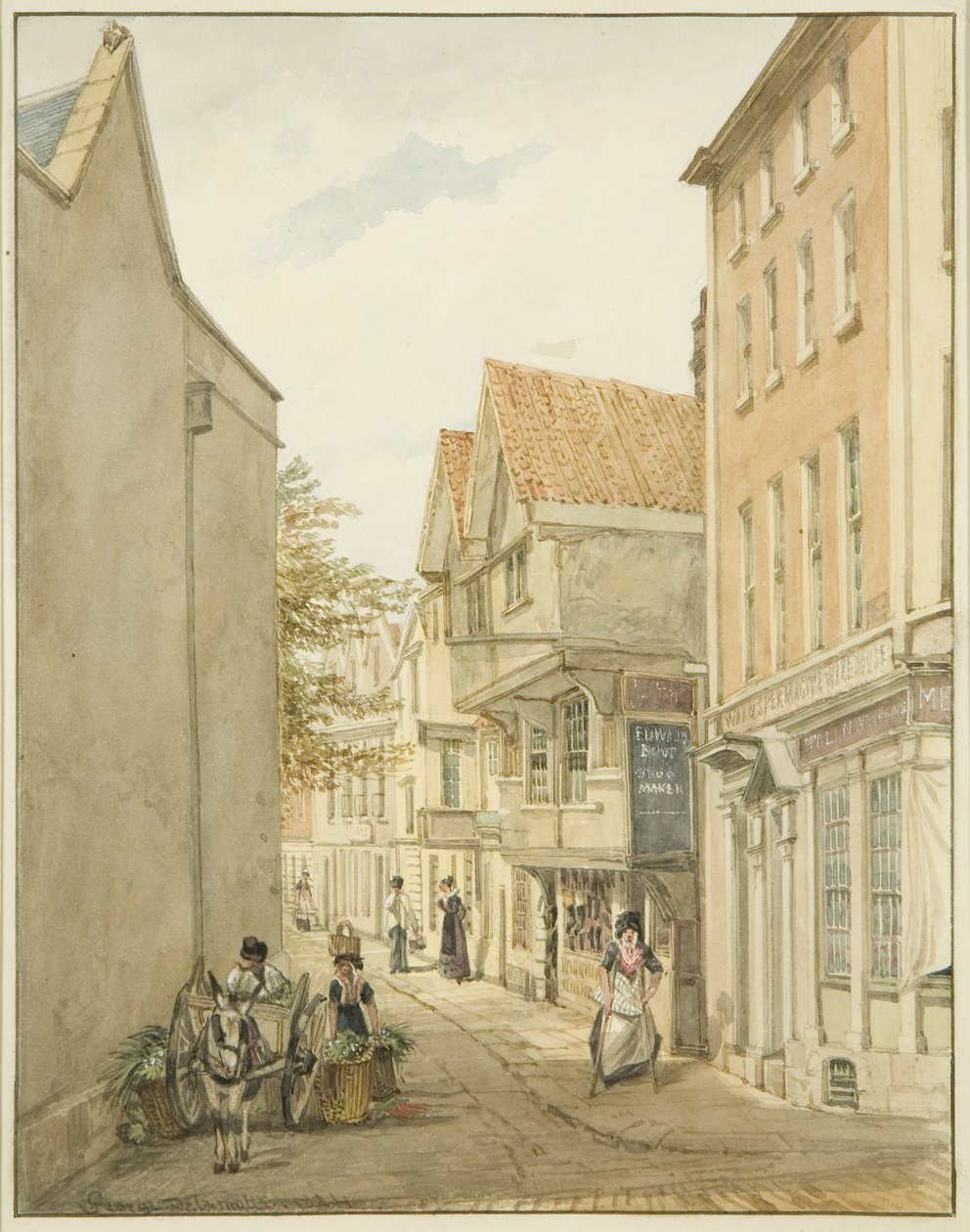 Olhando para baixo Rua Pequena (lápis e aguarela sobre papel) de George Orleans Delamotte