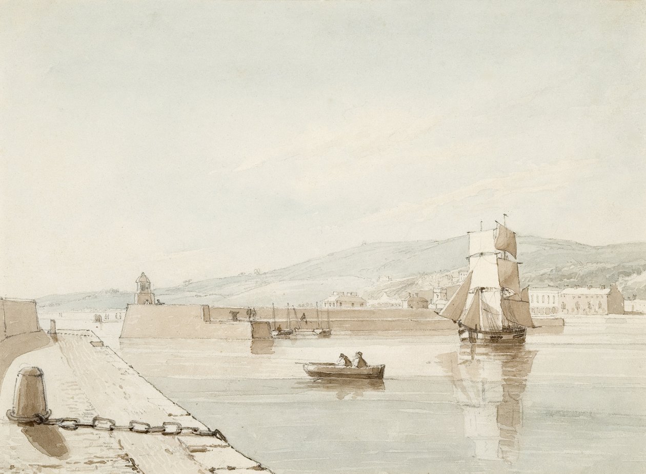 Porto de Swansea (aguarela e lápis sobre papel) de George Orleans Delamotte