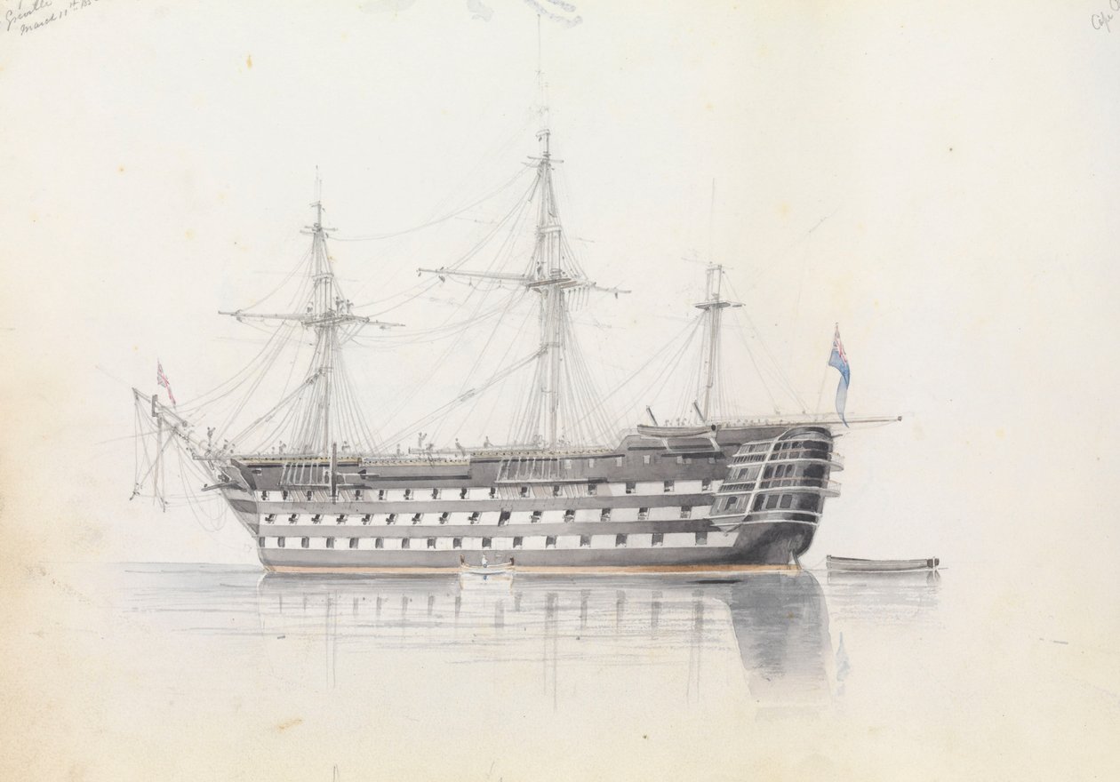 HMS "Trafalgar" em Grand Harbour, Malta de George Pechell Mends