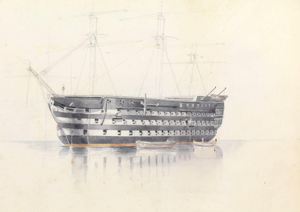 Estudo do HMS "Queen" em Malta, 3 de março de 1852 de George Pechell Mends