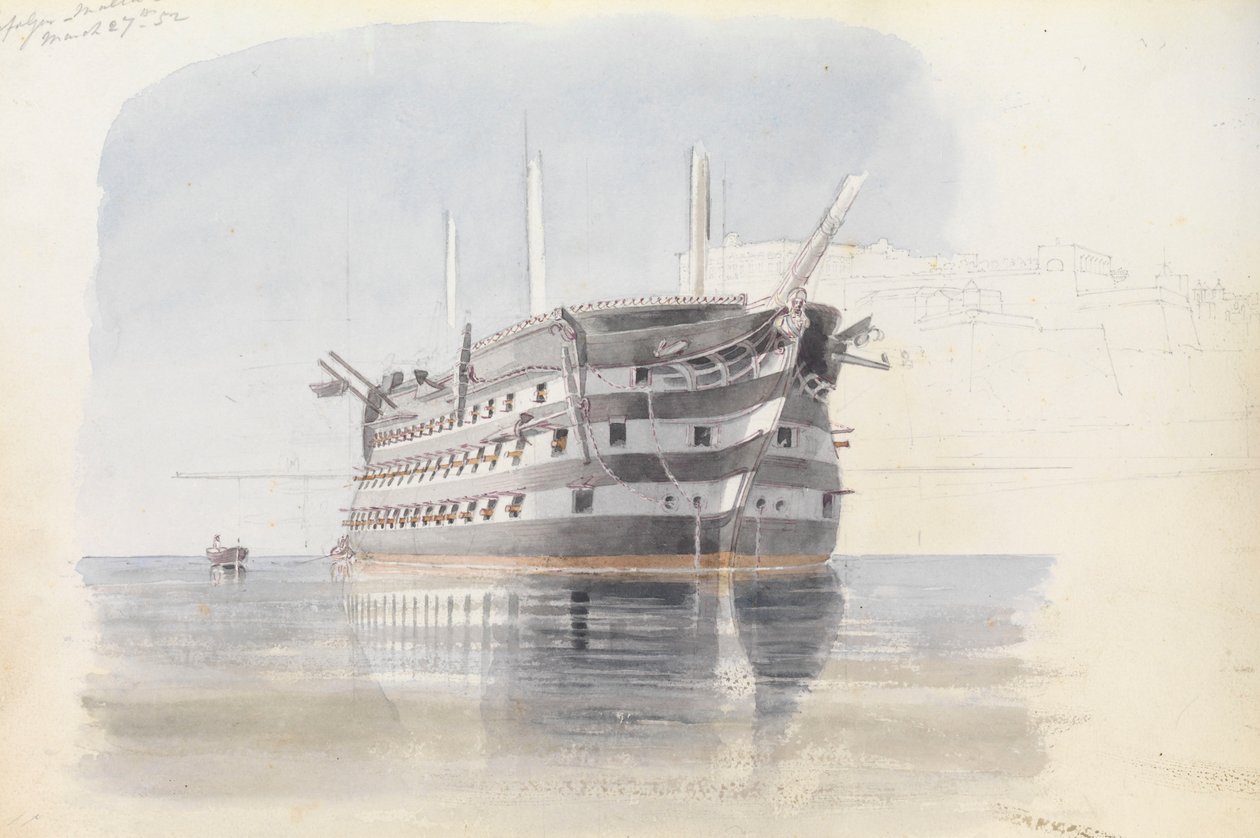 Trafalgar" sob o Alto Barracca, Malta, 27 de março de 1852 de George Pechell Mends
