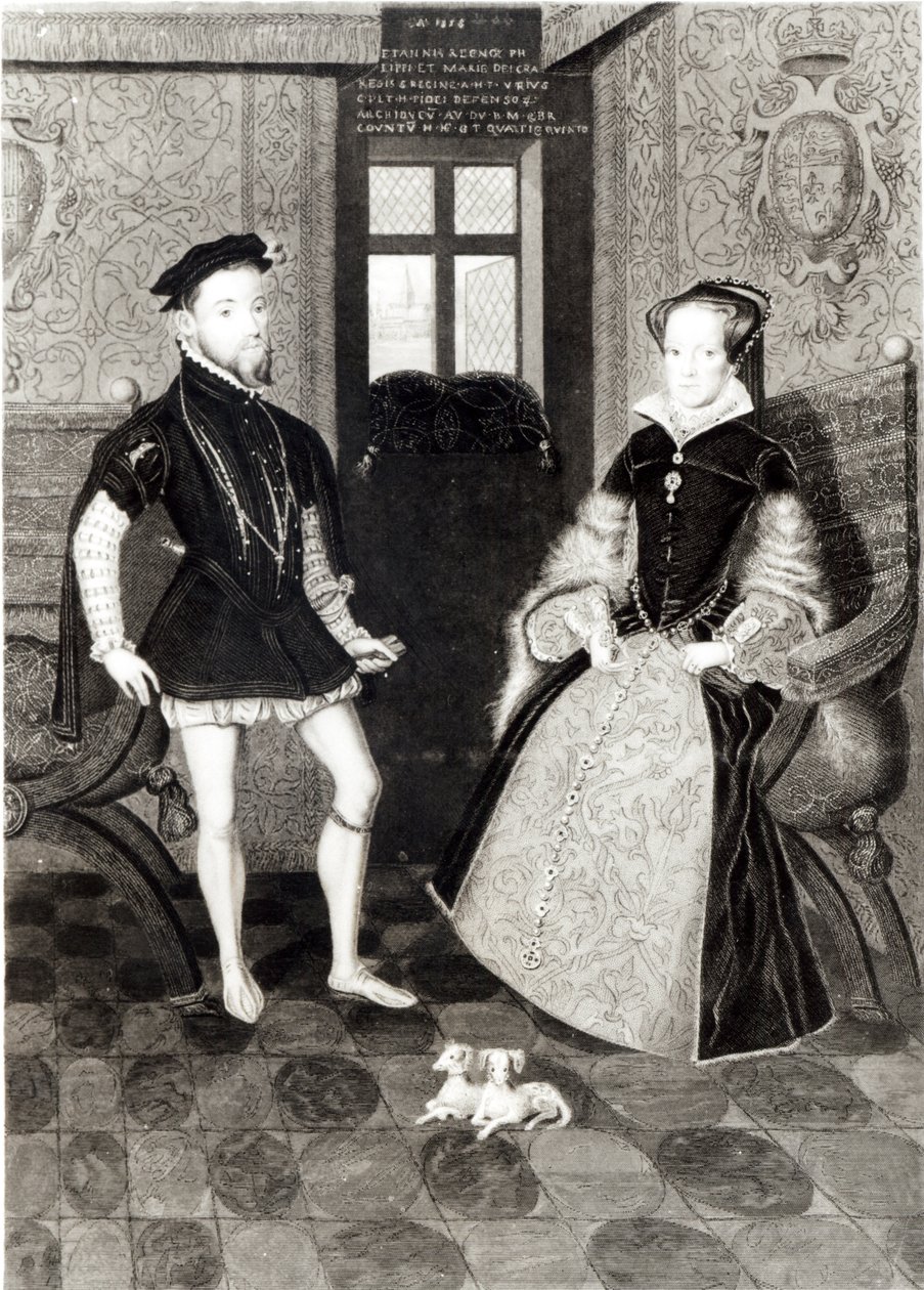 Retrato de Filipe II de Espanha (1527-98) e Rainha Maria I (1516-58) gravado por Joseph Brown, 1812 de George Perfect Harding