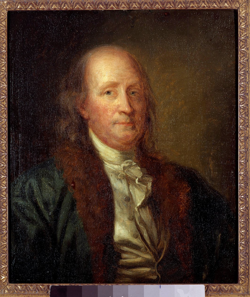 Retrato de Benjamin Franklin (1706-1790), físico, filósofo e político americano Pintura de George Peter Alexandre Healy (1808-1894) Sun. 0,33x0,27 m. de George Peter Alexander Healy