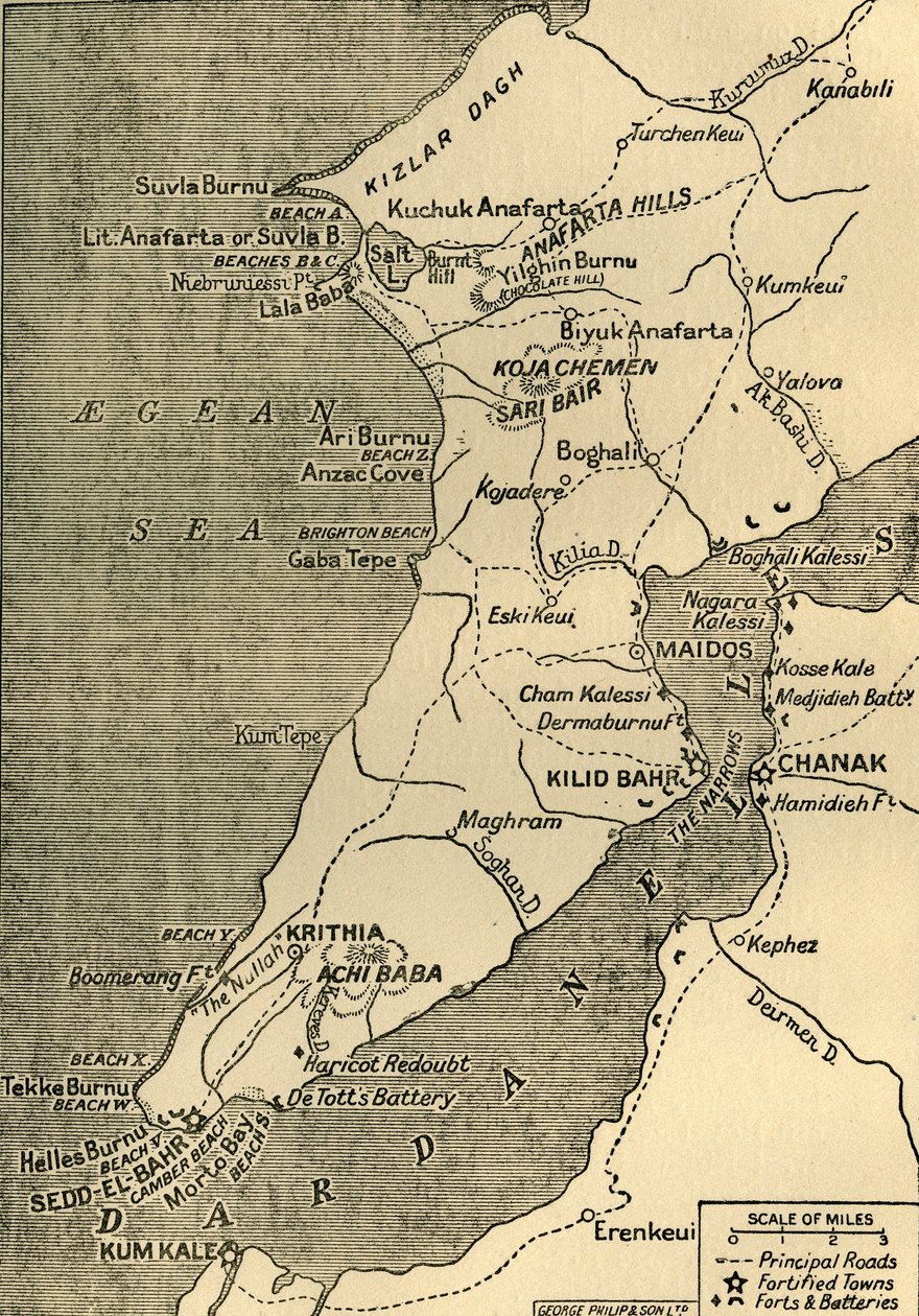 Mapa da Península Gallipoli, 1919. de George Philip and Son Ltd