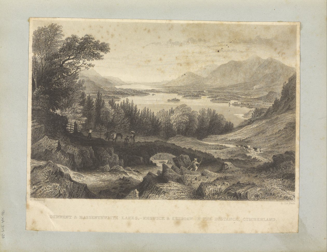 Lagos Derwent e Bassenthwaite, - Keswick e Skiddaw na distância, Cumberland. de George Pickering