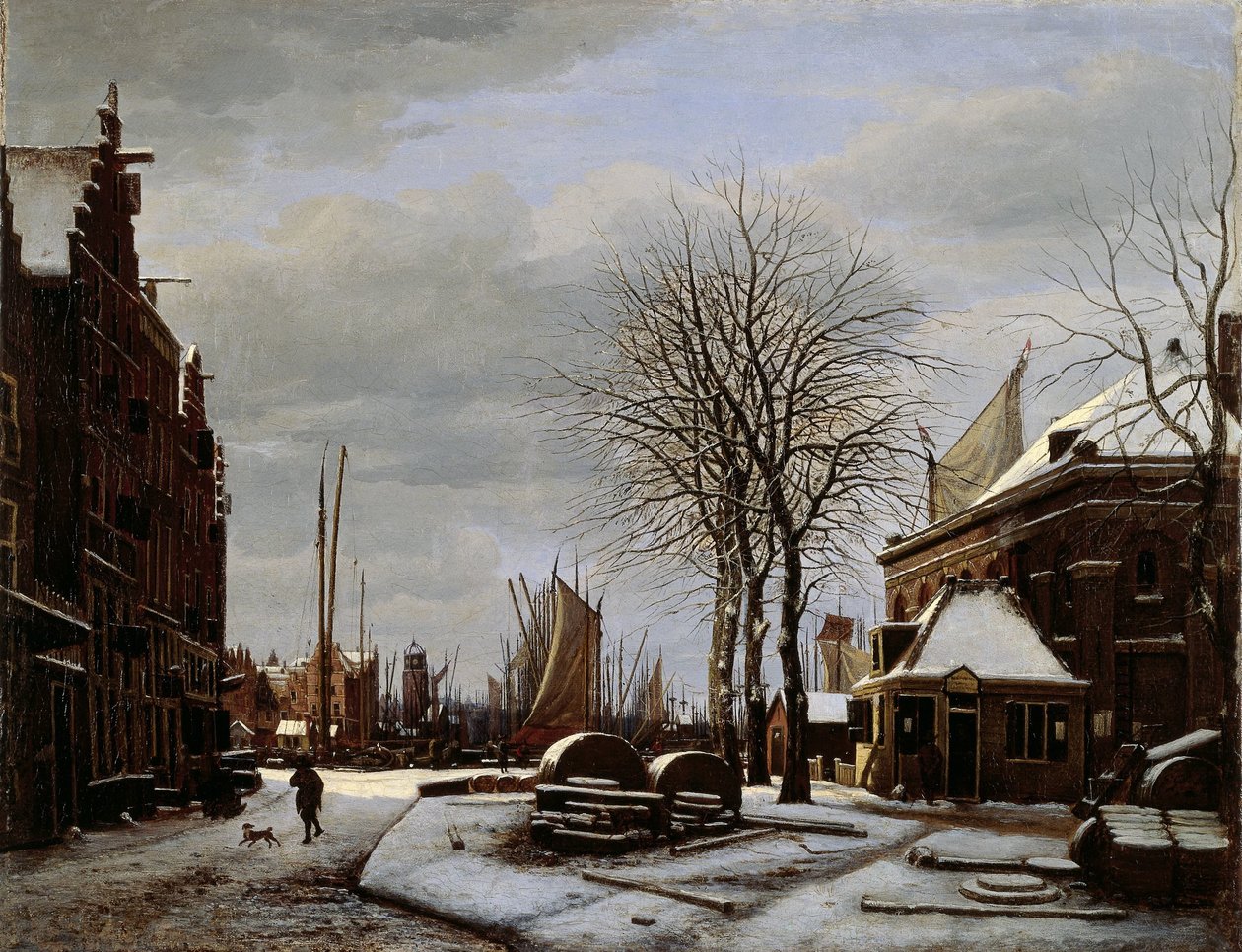 Grijpsteenmarkt (Mercado de Whetstone) em Amesterdão com o edifício "Het Zeerecht" no Inverno (O Slypsteenen em Amesterdão) de George Pieter Westenberg
