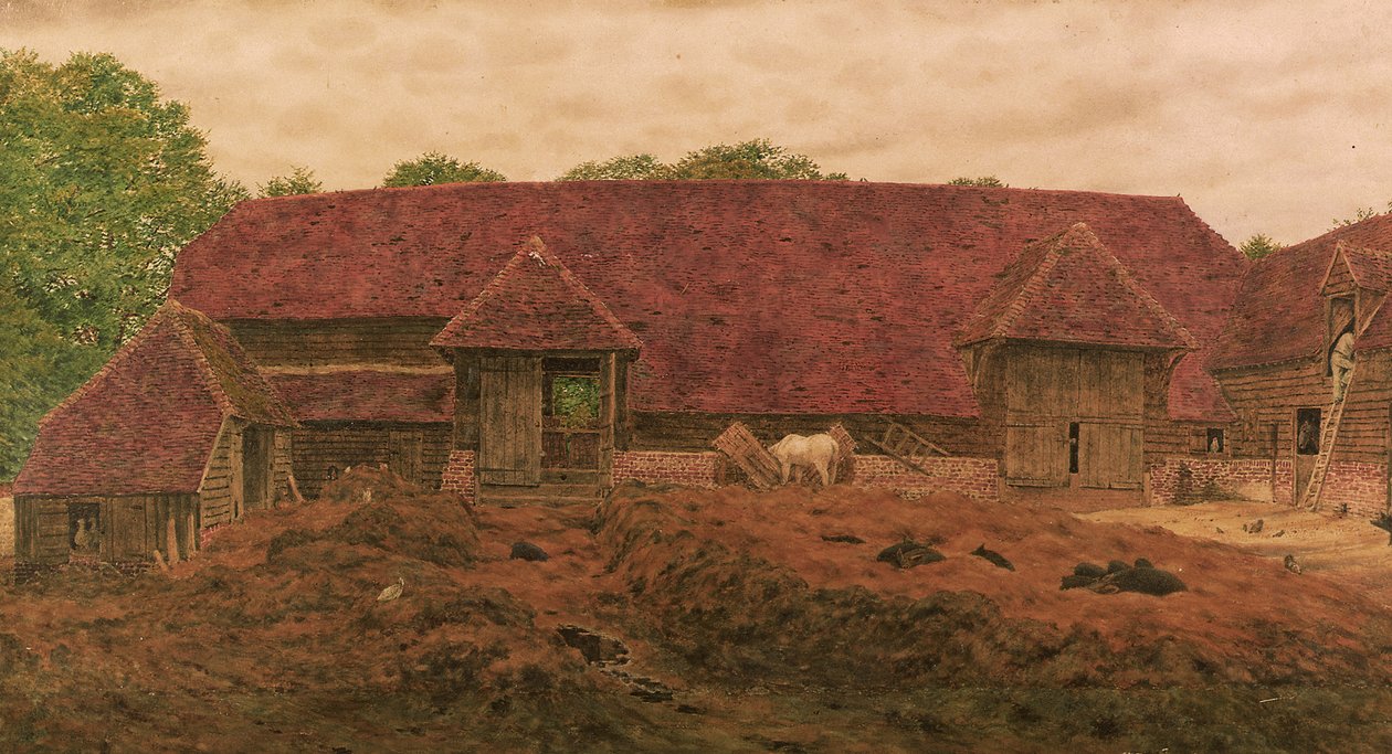 The Old Barn at Whitchurch (lápis & w - c com rabiscar no papel) de George Price Boyce
