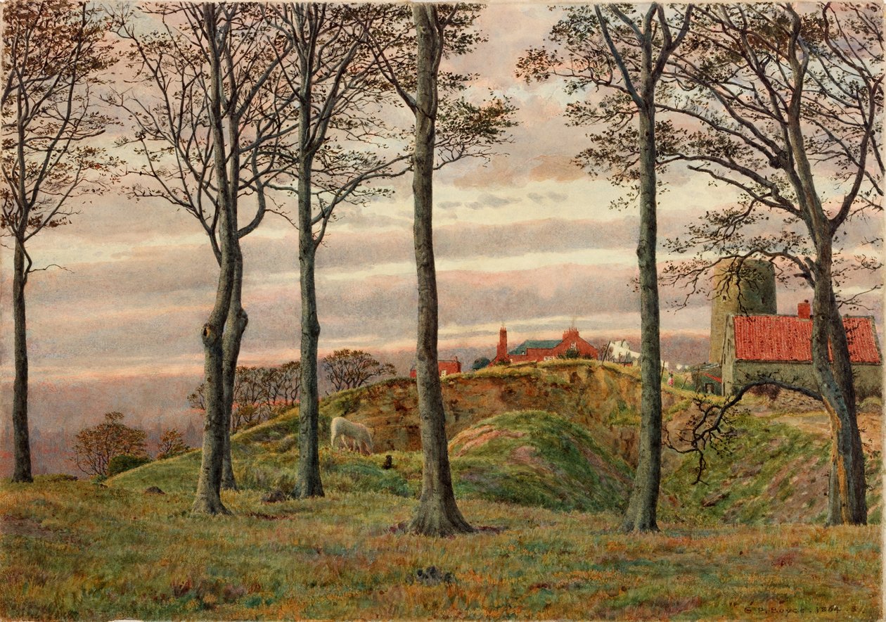 Windmills Hill, Gateshead, 1864 (lápis e wc no papel) de George Price Boyce