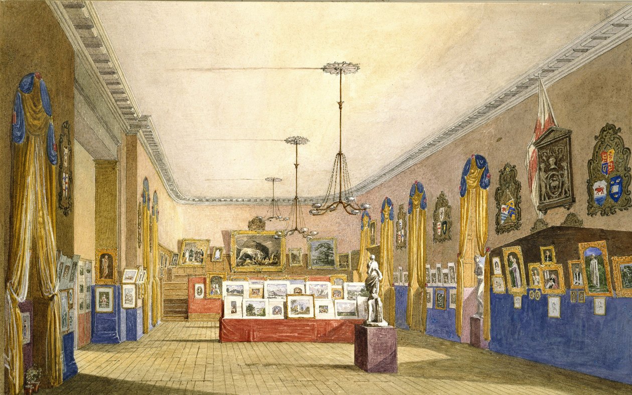 Uma exposição no Old Town Hall, Oxford, 1854 (aquarela e bodycolour sobre lápis em papel duro, colocado no monte original) de George Pyne