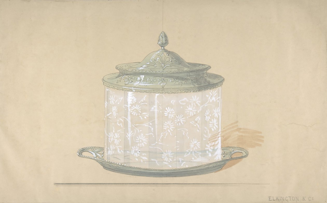 Projeto para uma caixa de vidro com base e tampa de prata, 1820-65. de George Richards Elkington