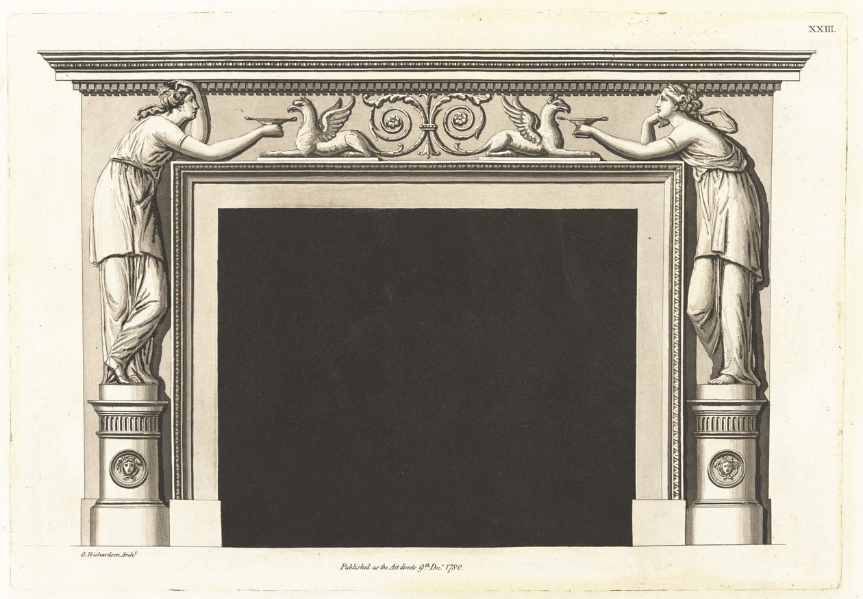 Uma nova coleção de peças de chaminé, ornamentadas ao estilo da arquitetura etrusca, grega e romana; Contendo trinta e seis designs adequados para a mais elegante gama de apartamentos de George Richardson