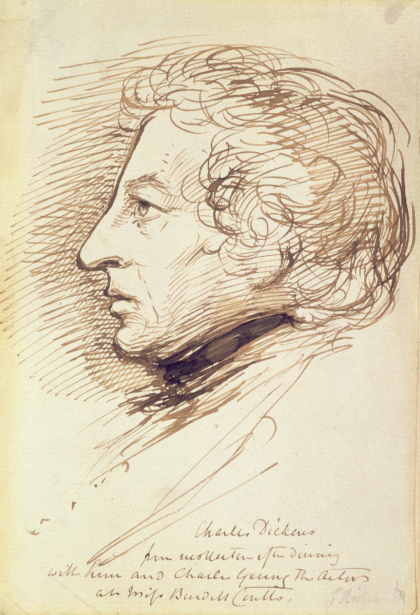 Retrato de Charles Dickens (1812-1870) (caneta e tinta marrom no papel) de George Richmond