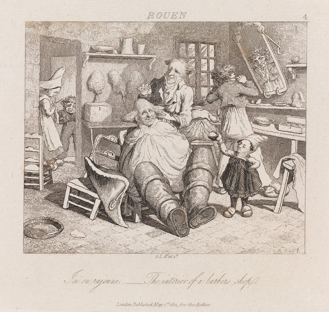 Barbearia, Rouen, c.1821 (gravura) de George Robert Lewis