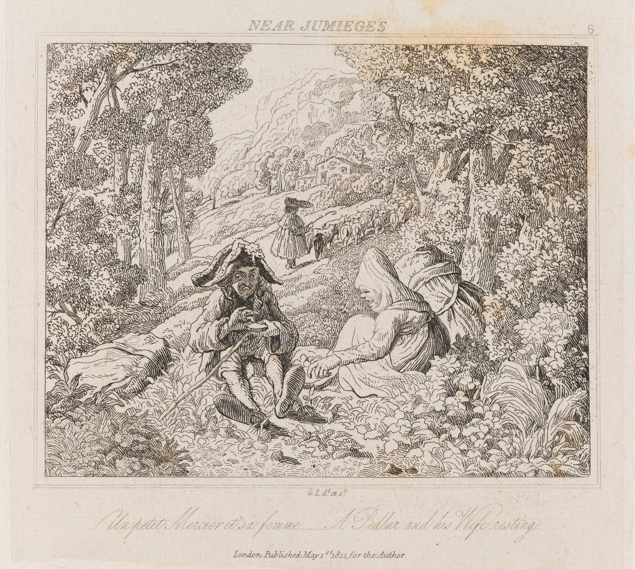 Vendedor ambulante e esposa perto de Jumieges, c.1821 (gravura) de George Robert Lewis