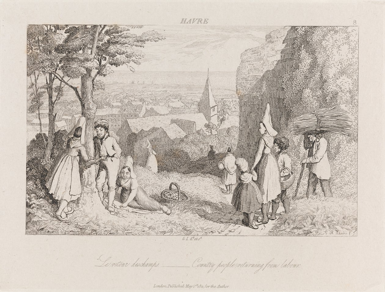 Retornando do Trabalho, Havre, c.1821 (gravura) de George Robert Lewis