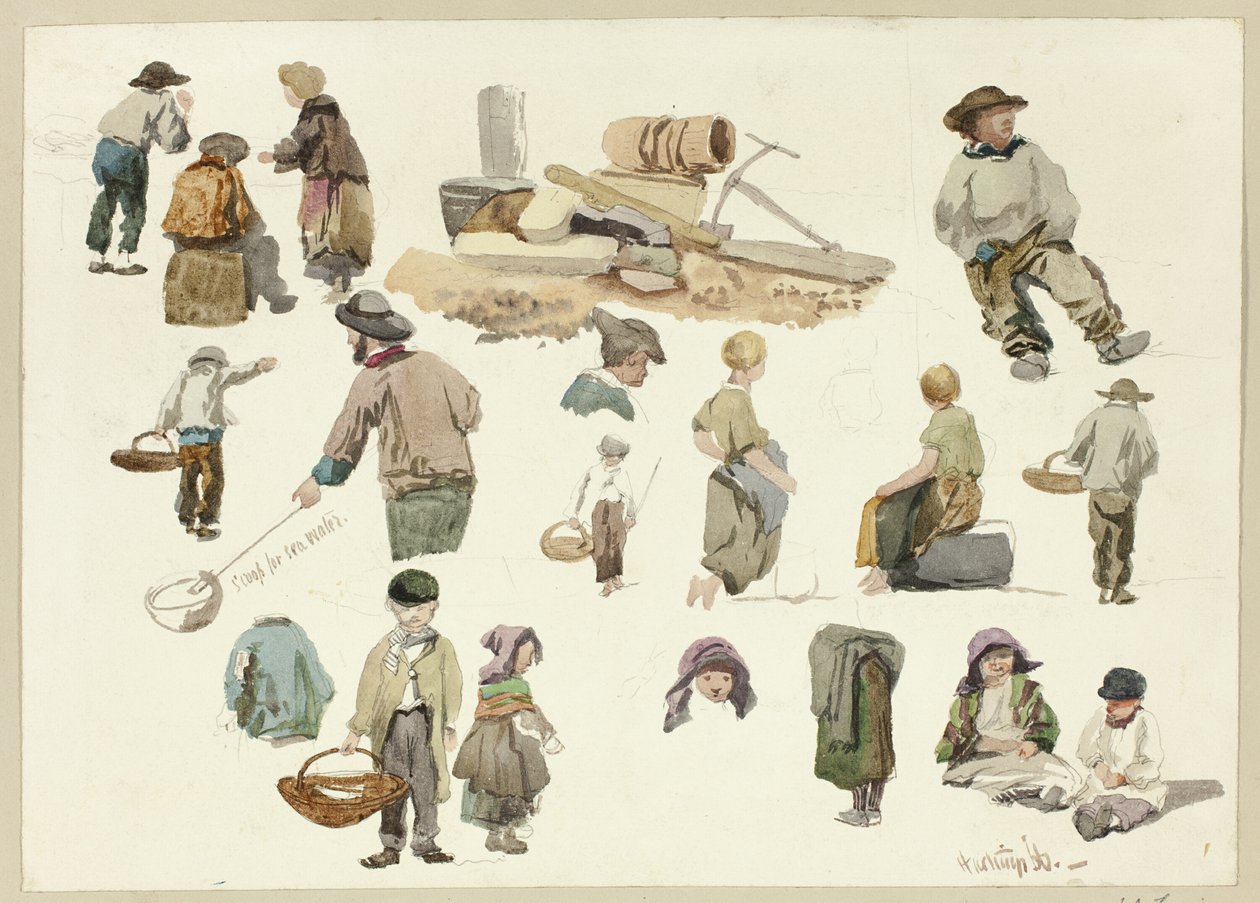 Esboços de pescadores e crianças em Hastings de George Robert Lewis