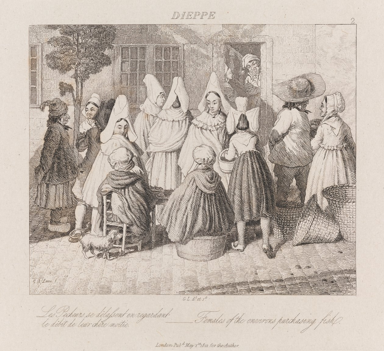 Mulheres comprando peixes, Dieppe, c.1821 (gravura) de George Robert Lewis
