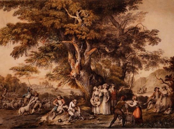 Verão: Shearing Shearing, c.1780 (aguarela e corpóreos sobre papel) de George Robertson