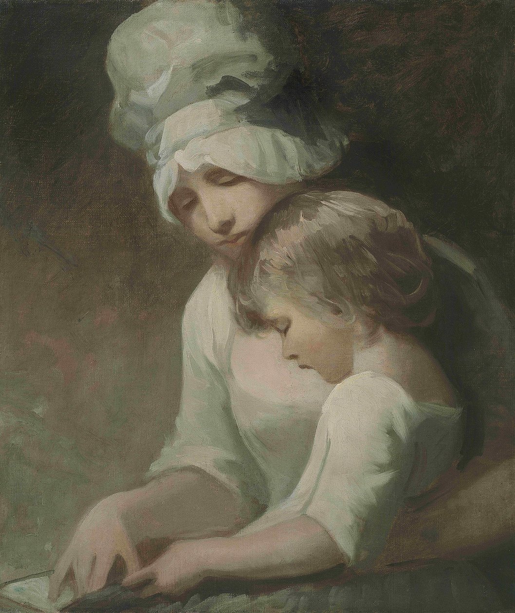 Mãe e filho lendo Sra. Cumberland e seu filho de George Romney
