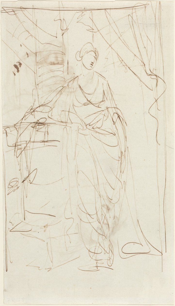Uma senhora elegante com um vestido clássico [recto] de George Romney