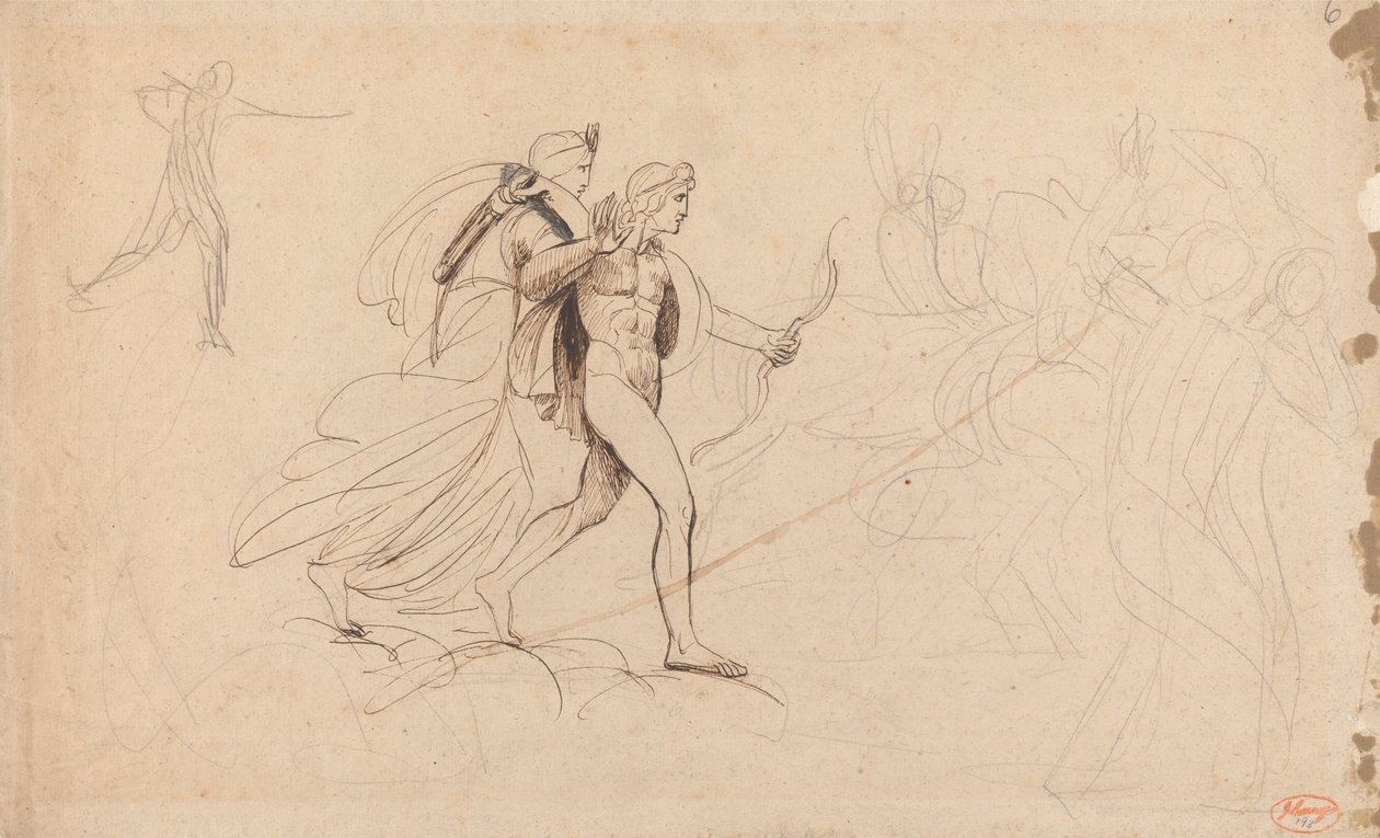 Apolo, Diana e o Cavaleiro em «A Morte dos Filhos de Niobe» de George Romney