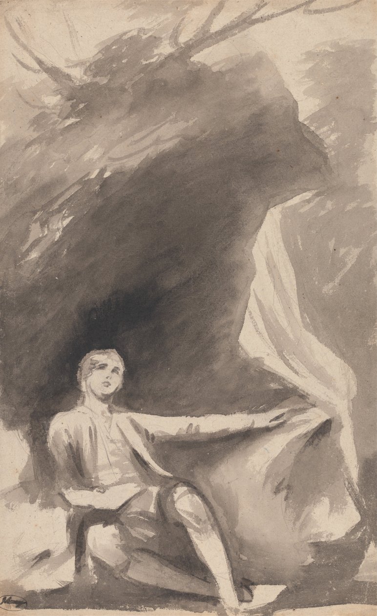 Rapaz sentado debaixo de uma rocha de George Romney