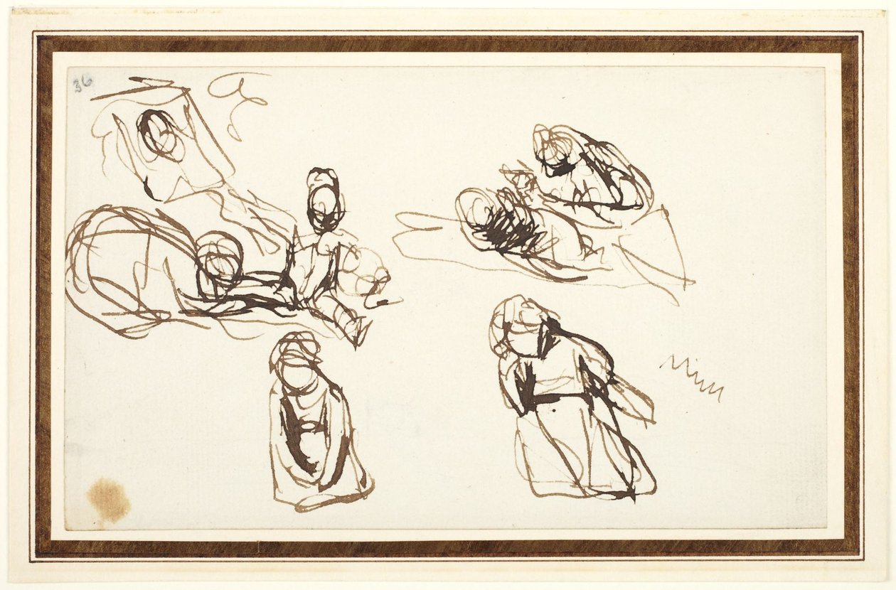 Crianças sentadas no chão, possivelmente esboços para «Infant Shakespeare com Tragédia e Comédia» de George Romney