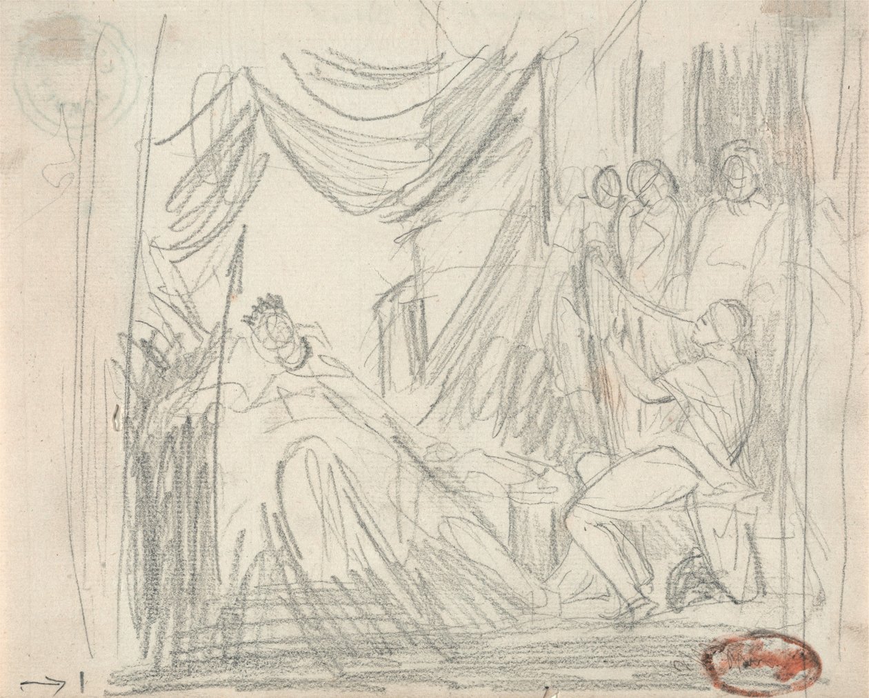 Davi a tocar harpa para o rei Saul de George Romney