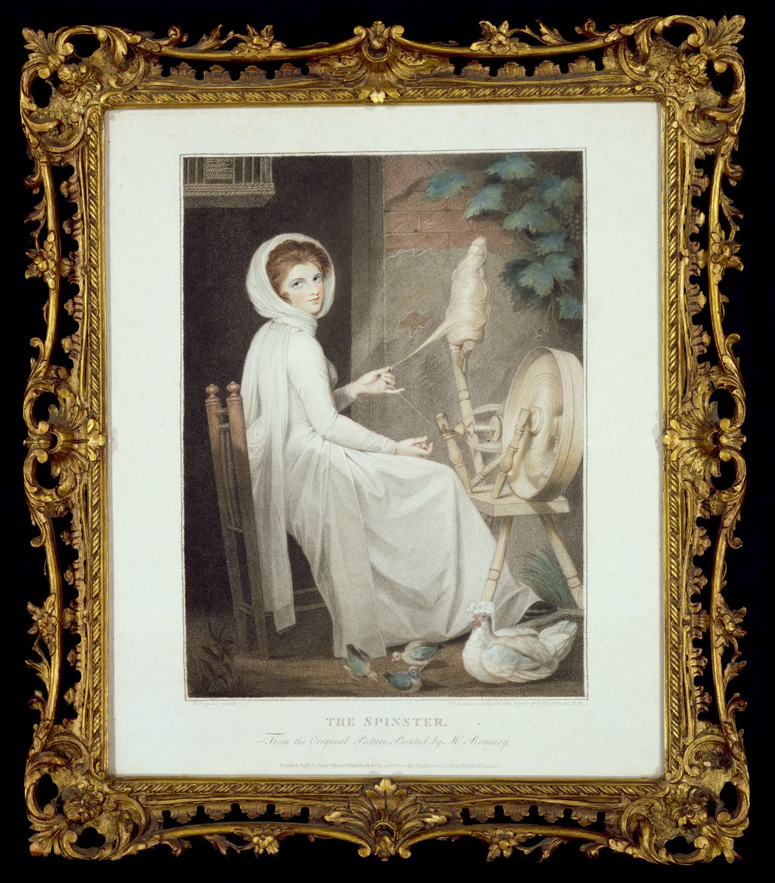 A fiandeira (gravura de Thomas Cheesman, segundo G. Romney, publicada por John e Josiah Boydell em 1789) de George Romney