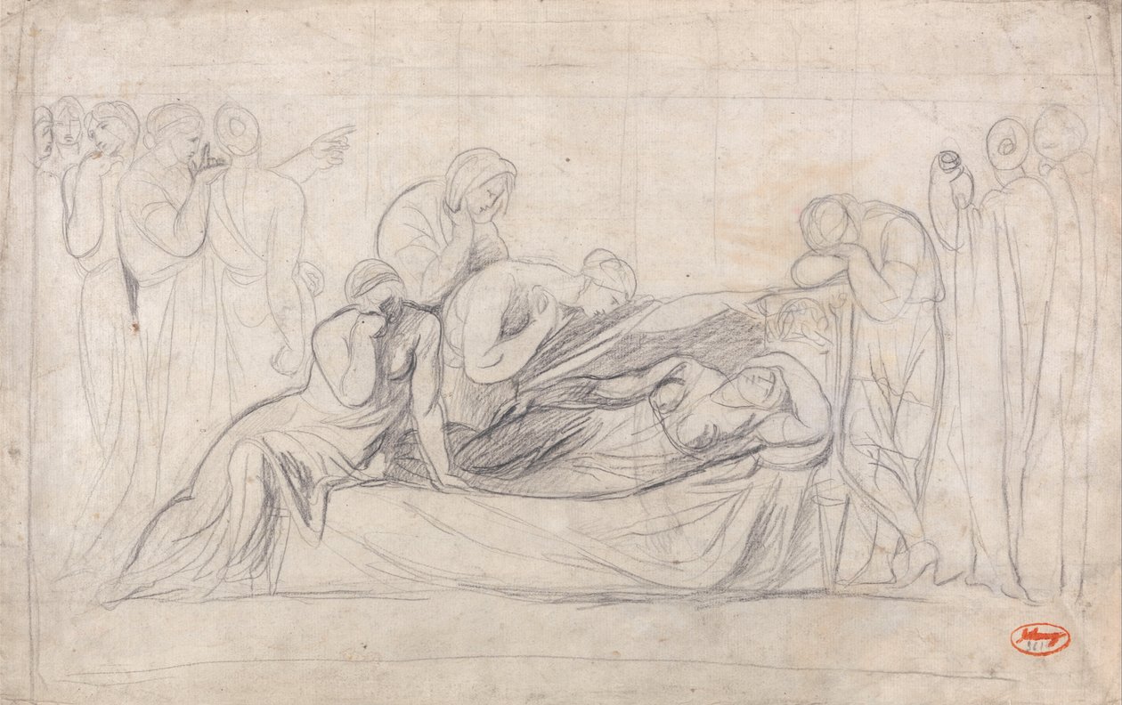 Figuras de luto junto ao caixão de uma mulher de George Romney