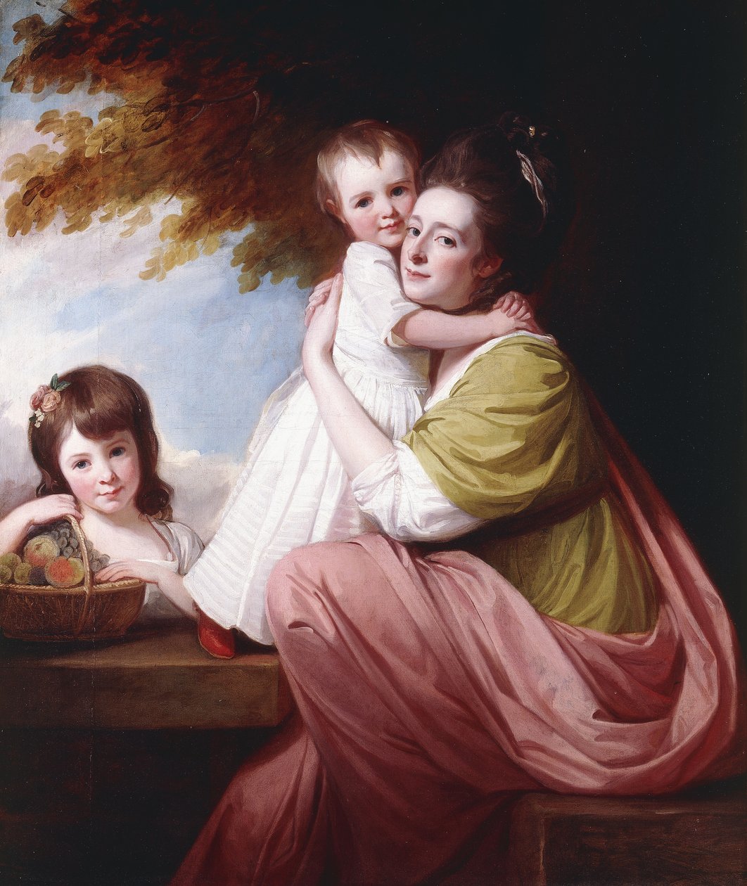 Retrato de grupo de Dorothy Stables e suas filhas, Harriet e Maria, três quartos de comprimento, 1777-78 de George Romney