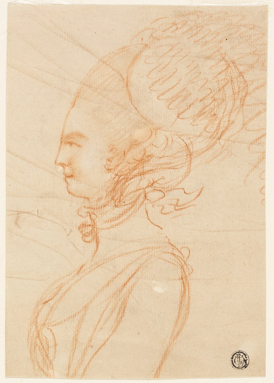 Retrato de perfil de meio comprimento de uma mulher voltada para a esquerda de George Romney
