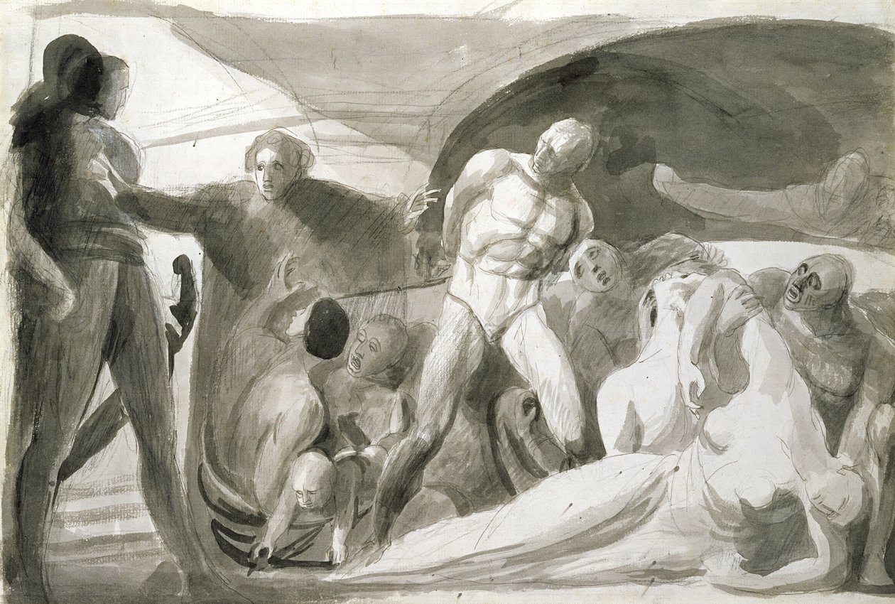 Howard Visitando um Lazareto (caneta e tinta no papel) de George Romney