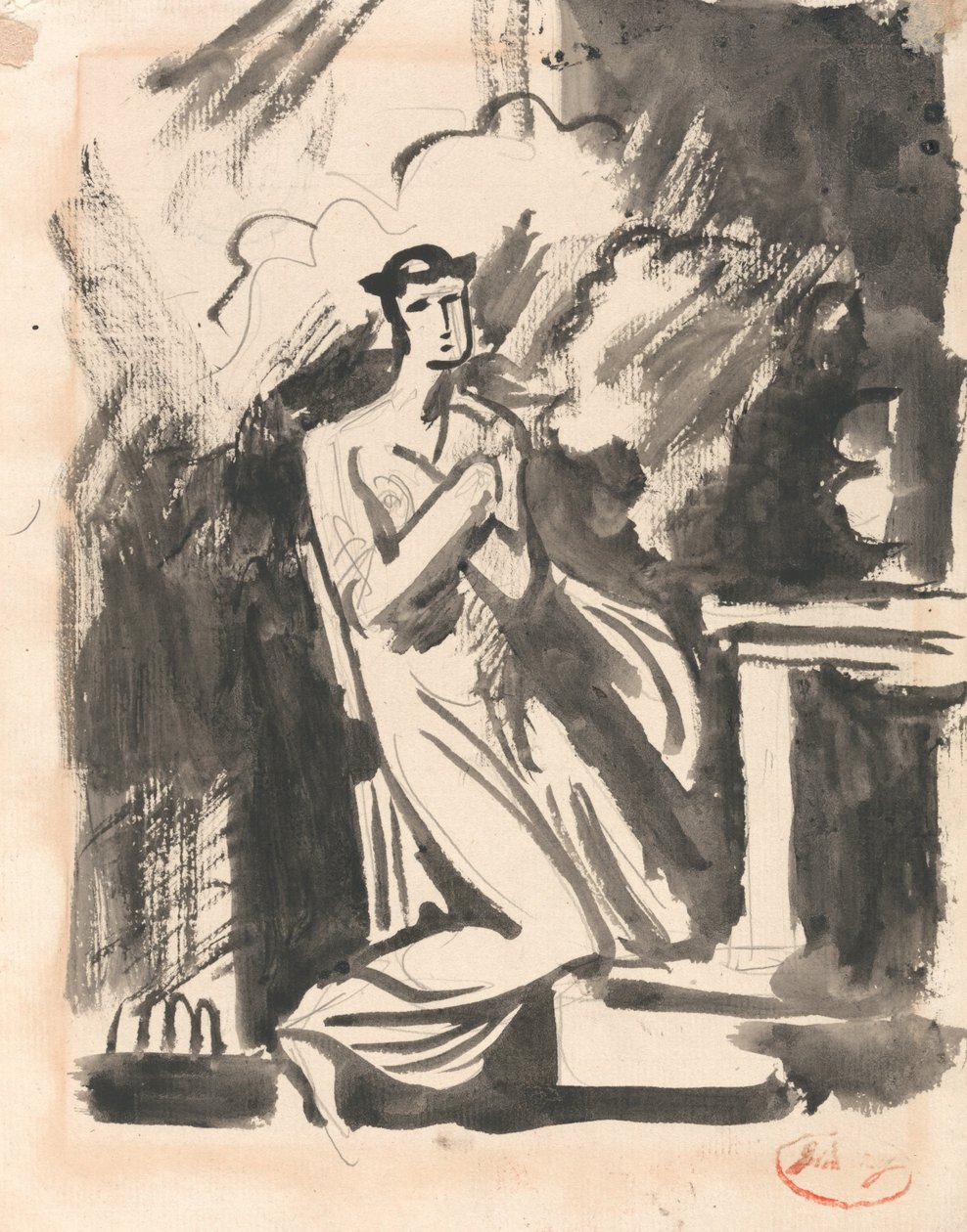 Ifigénia ajoelhada sobre um altar de George Romney