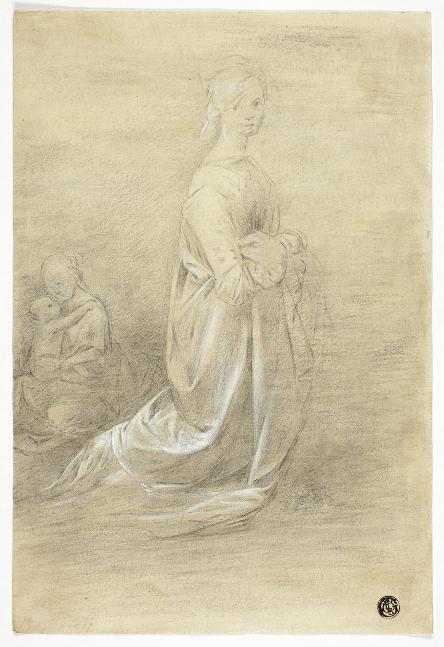 Mulher ajoelhada, mãe e filho sentados de George Romney