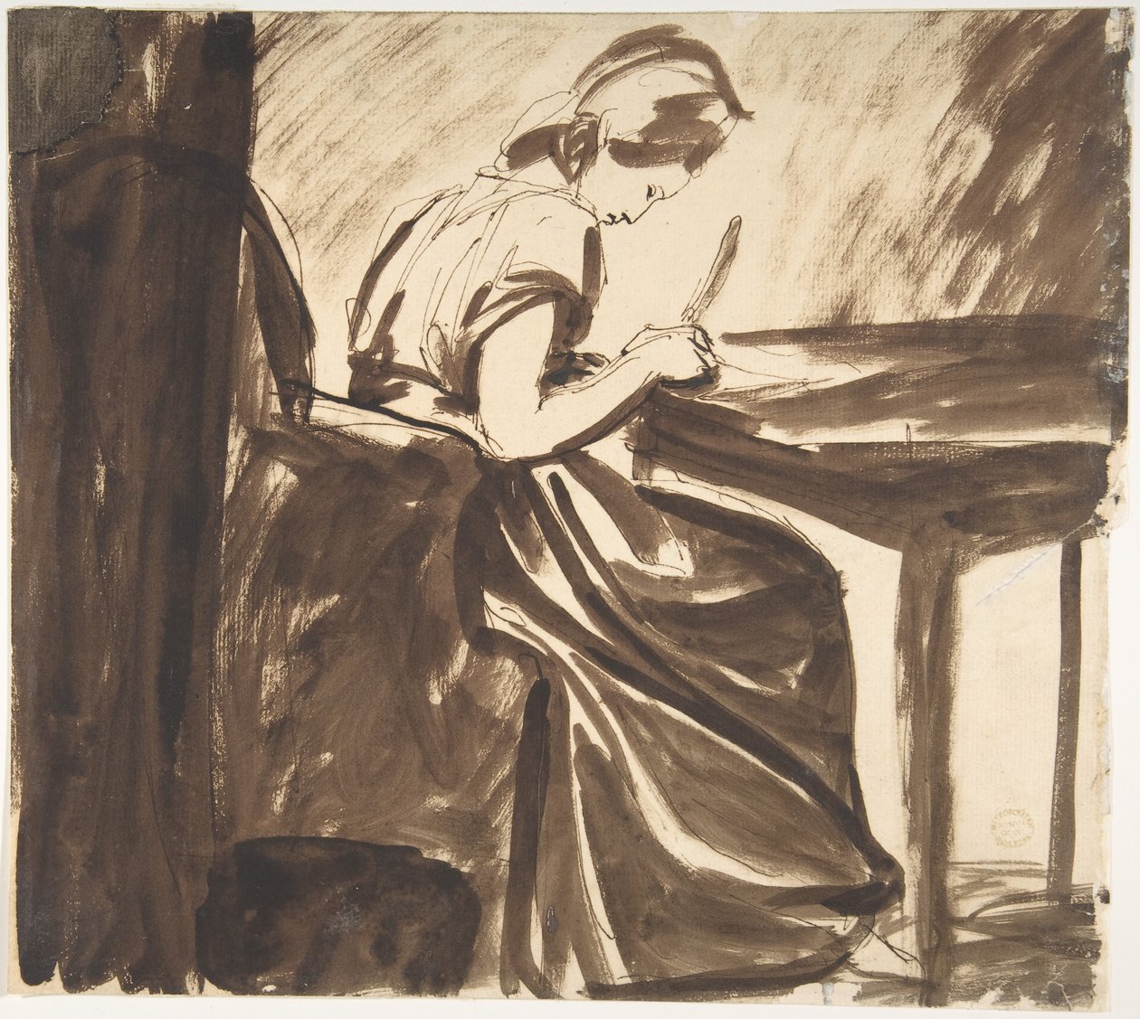 Senhora sentada à mesa (anverso); Figuras a dançar (verso) de George Romney