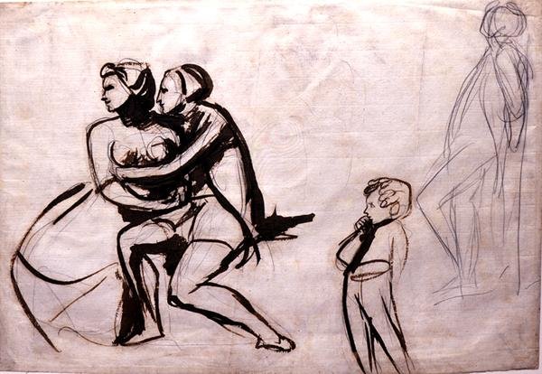 Lovers Espied by a Child (caneta e lavagem de tinta) de George Romney