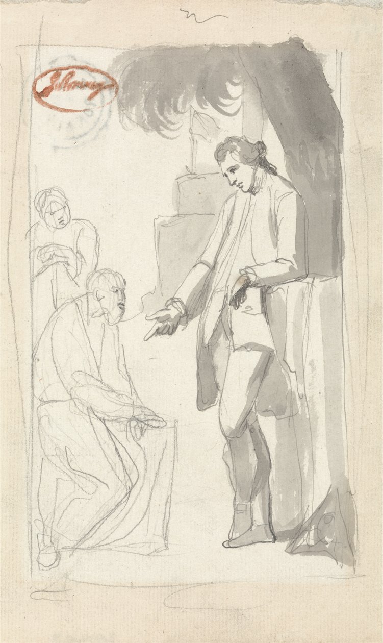 Major Pierson e o Brahman (lavagem cinza e grafite em papel vegetal) (ver 153906) de George Romney