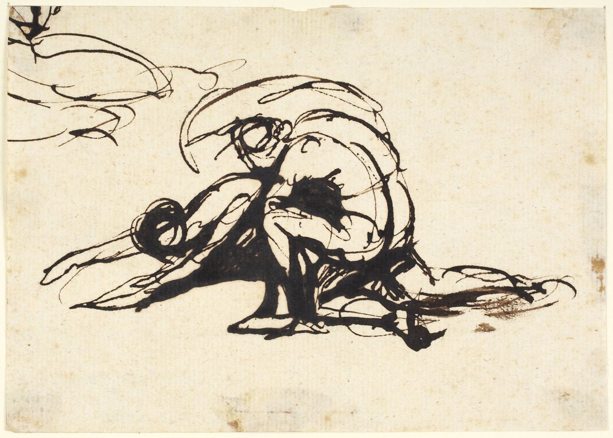 Figura nua debruçada sobre uma figura caída de George Romney