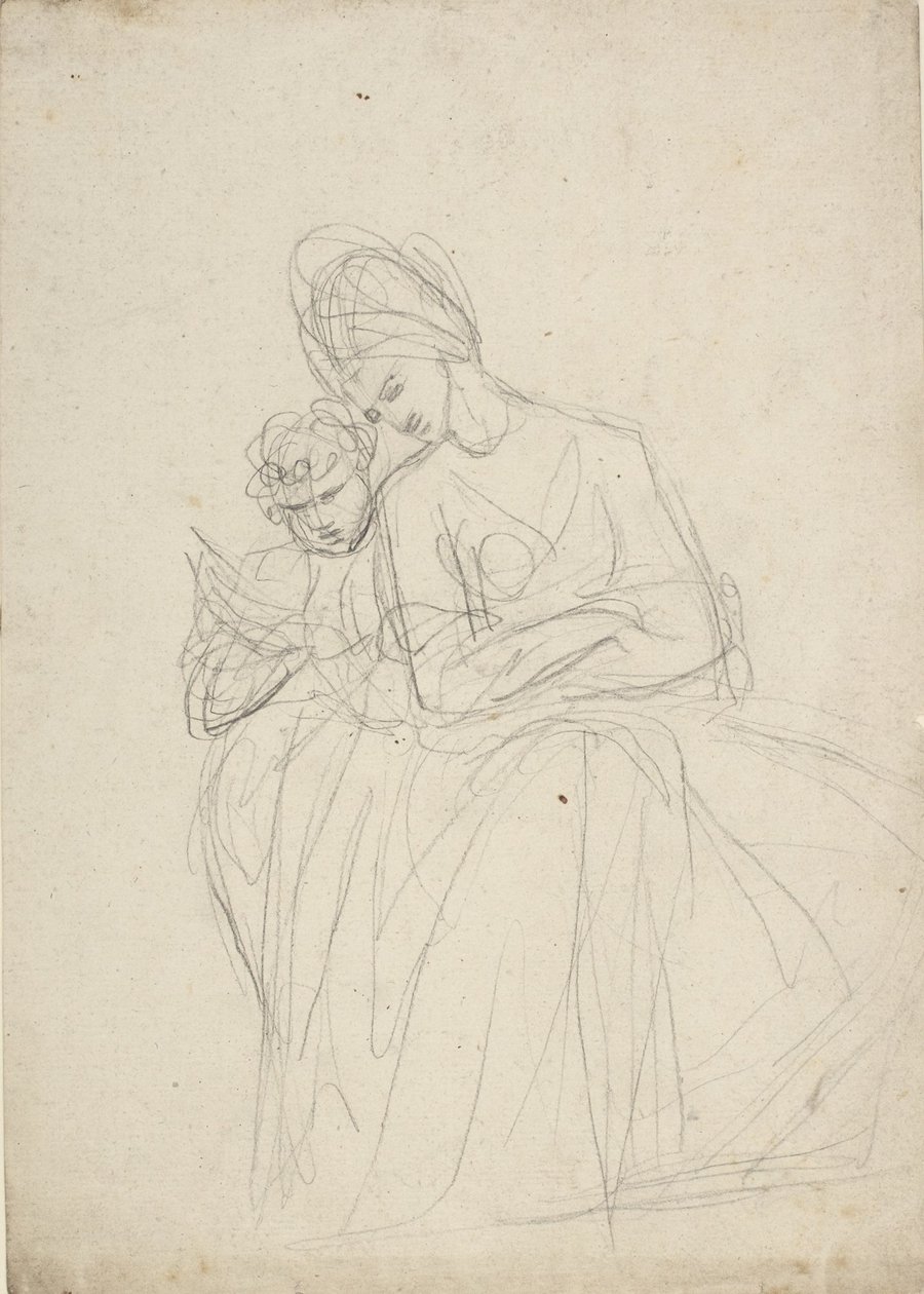 Estudo de retrato de uma mulher sentada com uma criança de George Romney