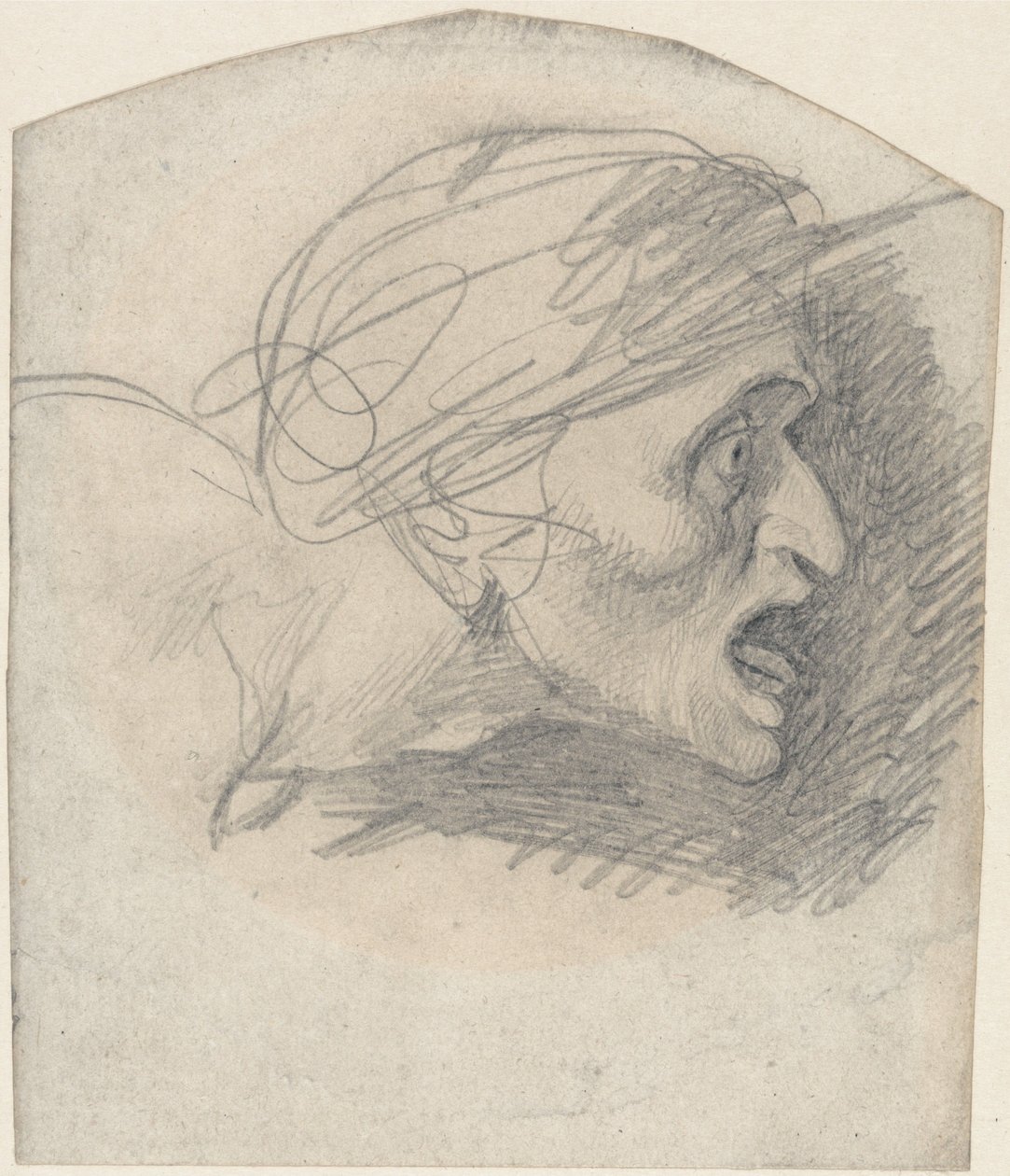 Perfil de uma cabeça grotesca virada para a direita de George Romney