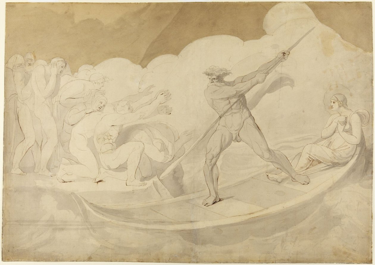 Psique foi transportada através do Estige, segundo Apuleio, em «O Asno de Ouro», VI, 18 de George Romney